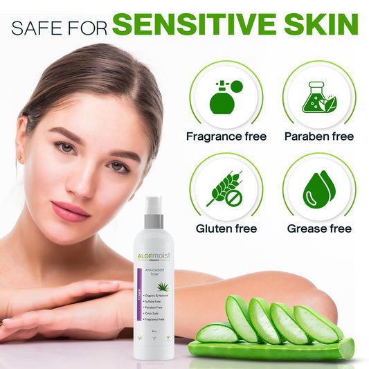Aloe Vera Toner for Sensitive Skin: Hydrating Facial Toner for Women Anti Aging Dry, Oily & Acne Prone Skin with Soothing Aloe Vera, Pore Minimizing Witch Hazel, pH Balancing Antioxidant Green Tea 8oz