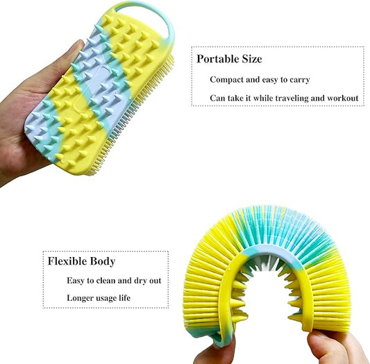 2 PC Silicone Exfoliating Body Scrubber, 2 in 1 Silicone Body Shampoo Brush, Soft Silicone Loofah for Sensitive Skin, Shower Silicone Hair Scalp Massager, Easy to Clean, Lather Well (Purple&Yellow)