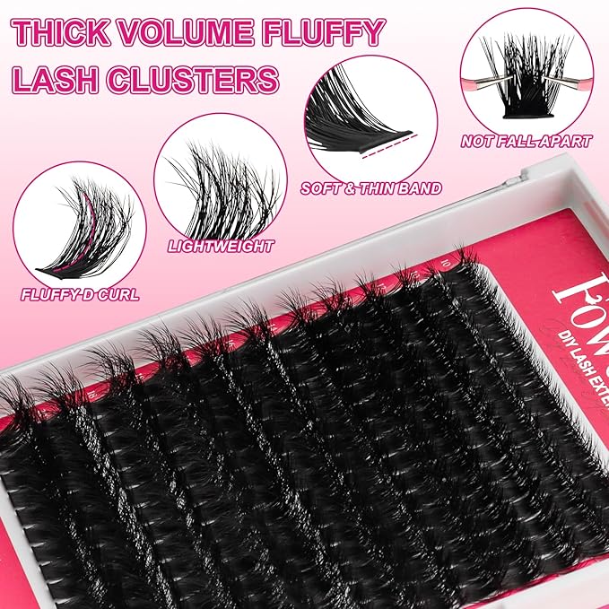 Fluffy Individual Lashes 100D D Curl Cluster Eyelash Extensions 10-18mm Wispy DIY Lash Extension Thick Volume False Eyelashes Clusters for Beginners