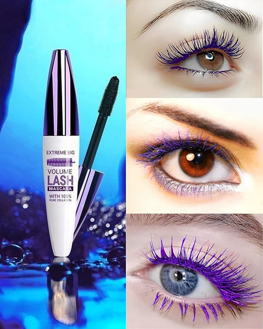 5D Colored Mascara Volume and Length,Blue Purple Waterproof Smudge-proof Mascara for Eyelashes,Volumizing Lengthening Curling rimel de pestañas,Cosplay Party Stage Use,Women's Makeup Gift for Women