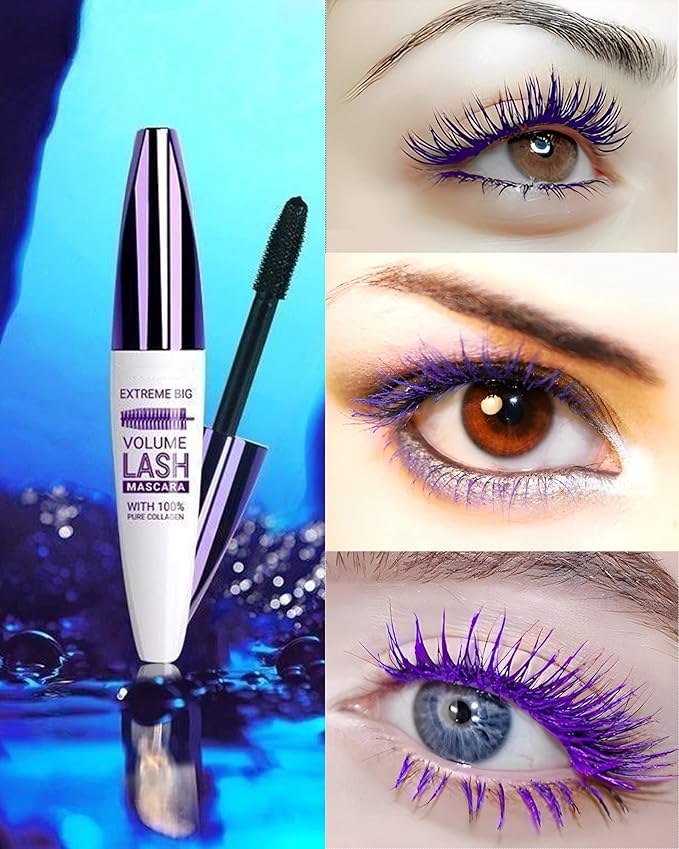 5D Purple Mascara Volume and Length,1Pcs Waterproof Smudge-Proof Color Mascara for Eyelashes,Volumizing Curling Defining Eye Lashes, Longlasting Fiber Colored rimel de pestañas for Women Eye Makeup