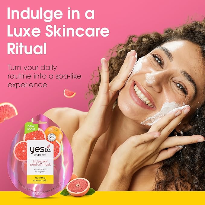Yes To Grapefruit Iridescent Peel Off Mask with Vitamin C to Refresh Dull Skin, for Men, Women and Teens, No Paraben, 3 Pack.