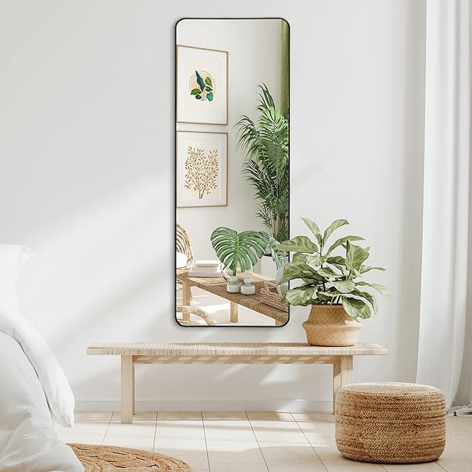 Americanflat 21x58 Full Length Mirror with Stand - Standing Mirrors with Durable Frame - Modern Mirror for Bathroom, Bedroom, Living Room - Mirrors for Wall Display and Home Decor - Black