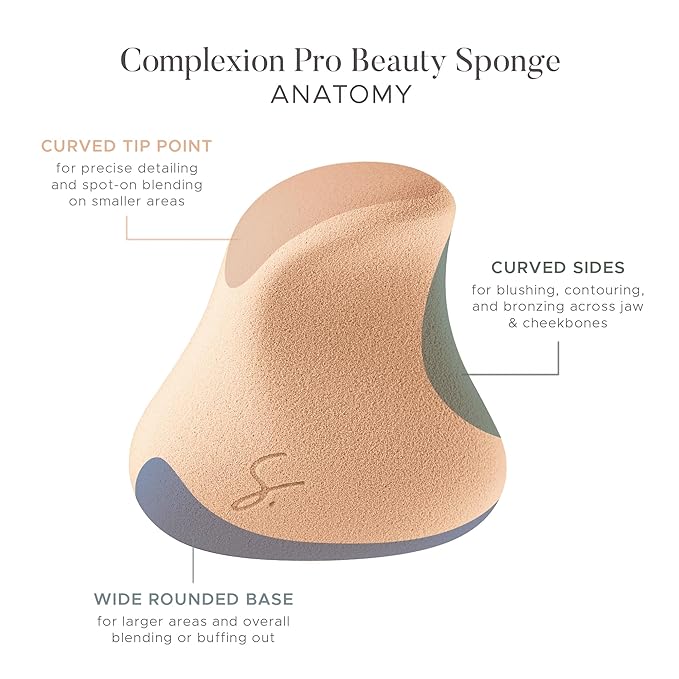 Complexion Pro Beauty Blender Sponge, Peach, Single - Ergonomic Makeup Sponge and Beauty Blender, Essential Make up and Blending, Multipurpose Makeup Kit Facial Sponge