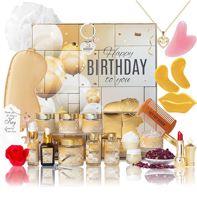 25Pcs Happy Birthday Gifts for Women - Luxury Birthday Advent Calendar Presents Bath and Body Birthday Gift for Sister, Girlfriend, Wife, Mom with Necklace｜Birthday Gift Set Idea for Female Friends
