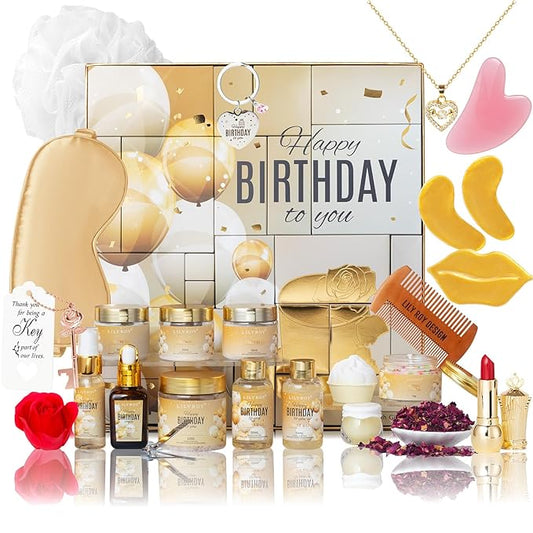 25Pcs Happy Birthday Gifts for Women - Luxury Birthday Advent Calendar Presents Bath and Body Birthday Gift for Sister, Girlfriend, Wife, Mom with Necklace｜Birthday Gift Set Idea for Female Friends