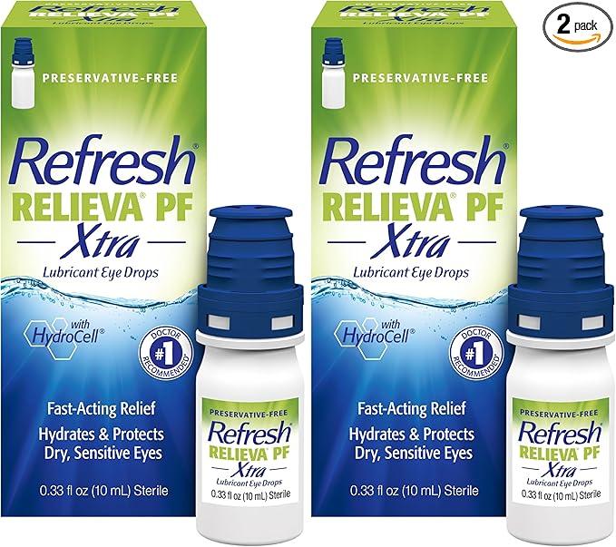 Refresh RELIEVA PF Xtra Preservative-Free Artificial Tears Lubricant Eye Drops, 2x0.33 fl oz (20 mL), 2 Count