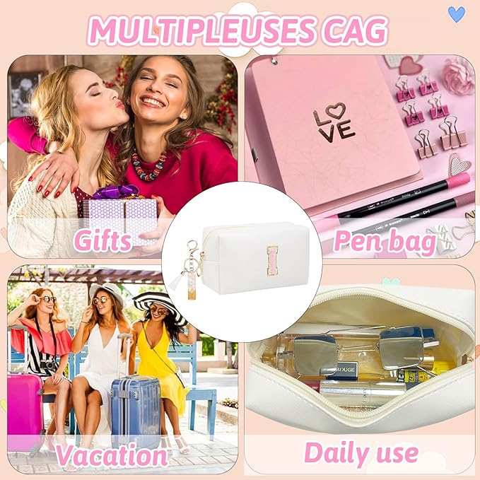 Birthday Gifts for Women Her,Travel Cute Makeup Bag,Large Capacity Cosmetic Bags for Women Makeup Pouch PU Leather Waterproof Cosmetic Bag (I, White)