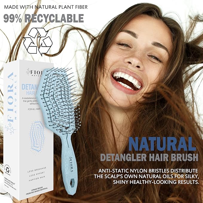 Fiora Naturals Hair Detangling Brush -100% Bio-Friendly Hair Detangler Brush w/Ultra-soft Bristles- Glide Through Tangles with Ease - For Curly, Fine, Women, Men, Kids, Toddlers, Wet and Dry Hair