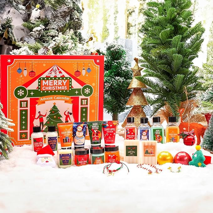 2024 Advent Calendar, New Year Gifts for Women with Hand Cream, Bubble Bath, Body Butter, Necklace, Bracelet, Brooch, Beauty Skincare Bath and Body Gift Set, 24 Days of Holiday Gift