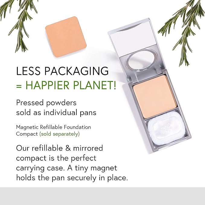 Honeybee Gardens Pressed Mineral Powder Foundation Refill, Sundance, Deep Tan/Mocha, Adjustable Coverage, Natural Finish, With Botanical Extracts And Vitamin E, 7.5g