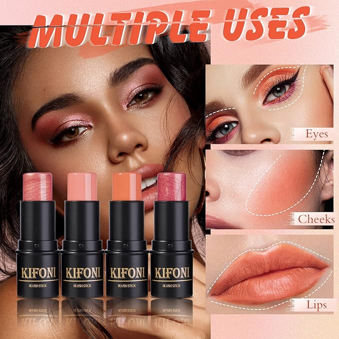 2 Pcs Cream Blush Sticks - Natural & Matte, Lightweight, Blendable Makeup Kit - Shimmer Blush (#01 Pink, #04 Fuchsia)