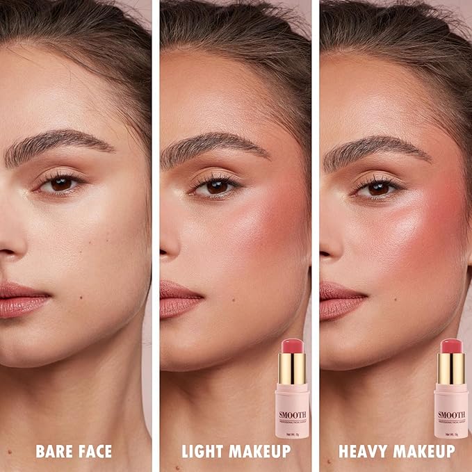 Multi-use Blush Stick, Monochromatic Face Beauty Wand for Cheek, Eyeshadow and Lip, Longwear Waterproof Matte Finish Cream Blush Makeup Stick with Brush for Women, 0.28oz (Peach Pink #02)