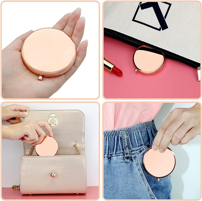 15th Birthday Compact Makeup Mirror, Round Stainless Steel Mirror with Tabletop Mount, Portable and Lightweight, Ideal for Travel and Daily Use
