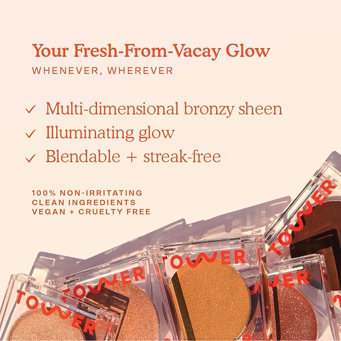 Tower 28 Beauty Bronzino Illuminating Cream Bronzer for Sensitive Skin – Moisturizing, Silicone-Free, Vegan and Cruelty-Free – Color GOLD COAST, Medium Neutral Bronze