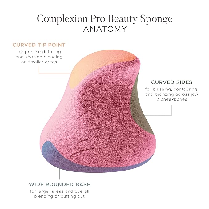 Complexion Pro Beauty Blender Sponge, 3 Mixed Colors Set - Ergonomic Makeup and Beauty Blender, Essential Blending, Multipurpose Makeup Kit Facial Sponge