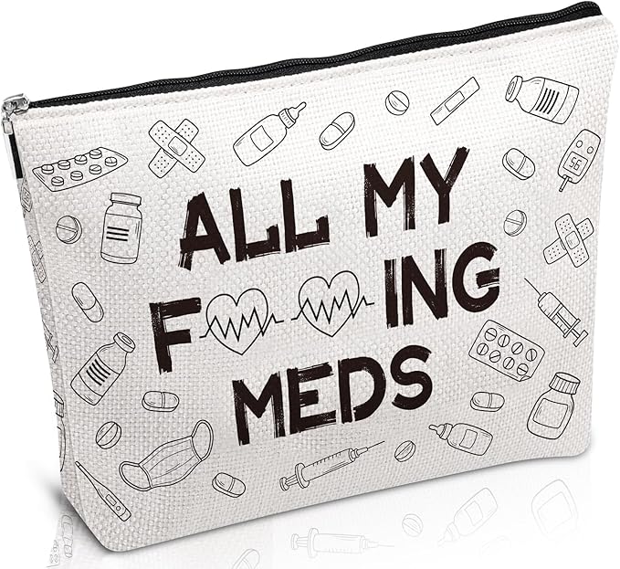 Med Makeup Bag Gifts - Funny Medicine Travel Cosmetic Bag with Zipper, Meds Pouch Purse Gifts for Nurse Practitioner Medicine Physician Assistants Doctor Patient, Get Well Soon Presents