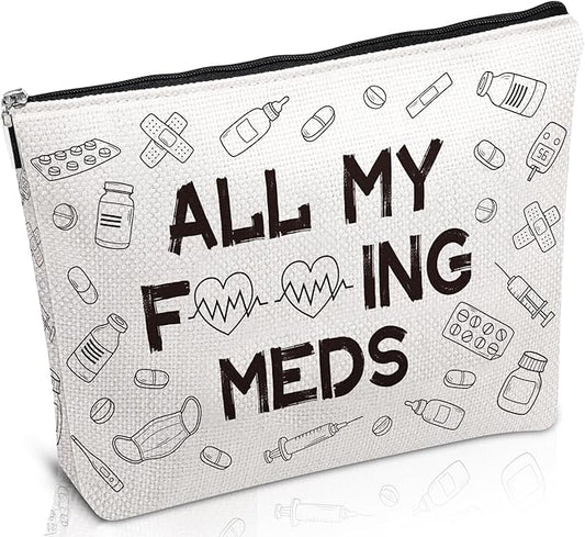 Med Makeup Bag Gifts - Funny Medicine Travel Cosmetic Bag with Zipper, Meds Pouch Purse Gifts for Nurse Practitioner Medicine Physician Assistants Doctor Patient, Get Well Soon Presents