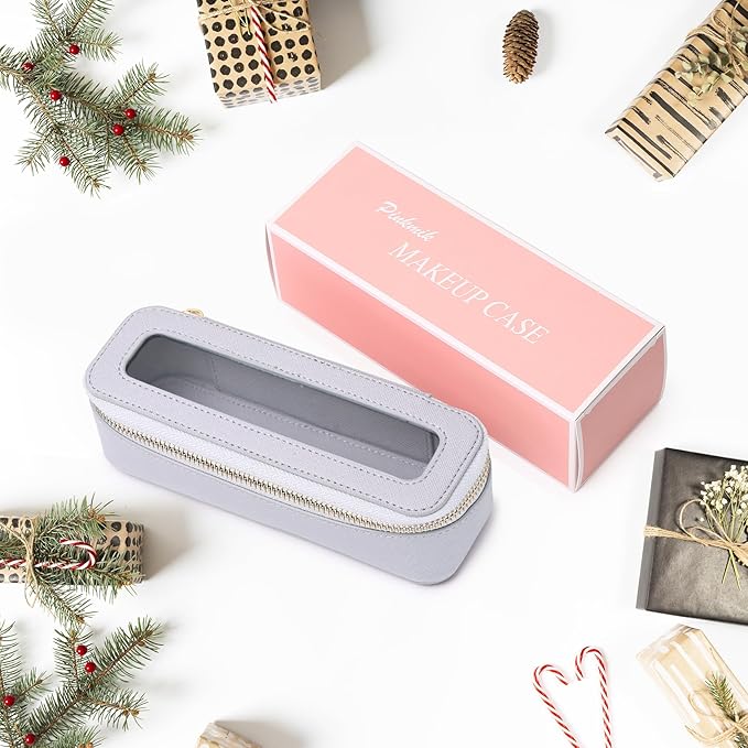 Makeup Brush Case Clear Travel Cosmetic & Toiletry Bag Slim Makeup Bag with Zipper Small Purse Organizer Car Essential Bag for Women (Gray, SLIM-3)