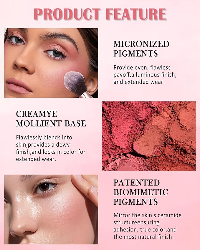 Matte Face Blush Palette with Brush-6 Colors Pink Purple Silky Mineral Blendable Blusher Contour Powder for Cheeks,Longlasting Facial Beauty Cosmetic,Mother's Day Makeup Gift for Women Girl-Set 01