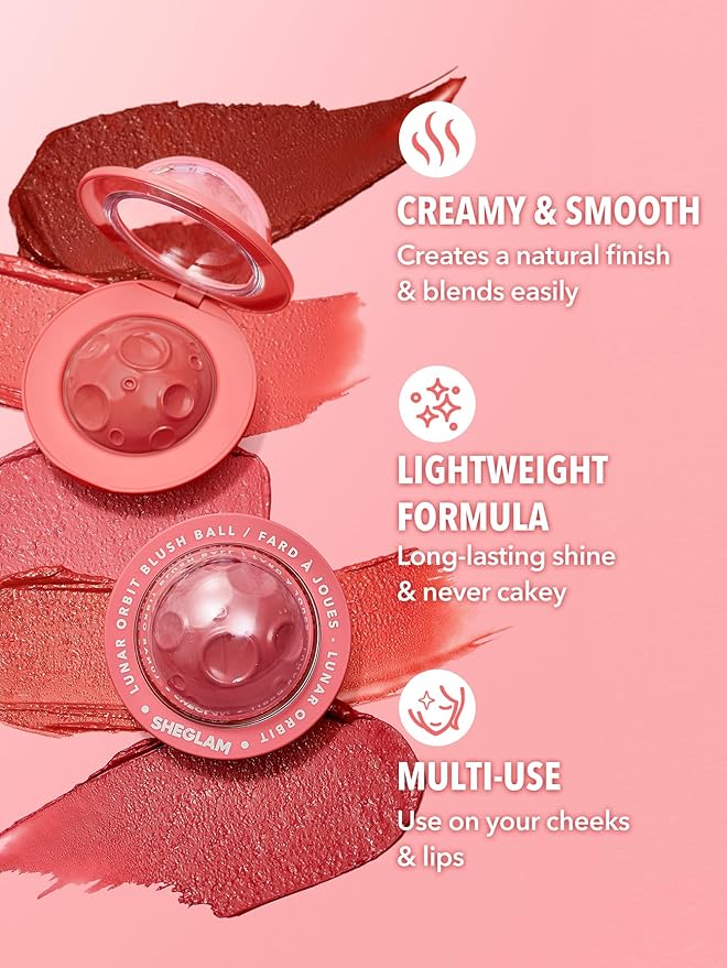SHEGLAM Lunar Orbit Blush Ball Creamy Lightweight Smooth Blendable Long-lasting All-Day Face Enhancing Makeup Color-Ultraviolet