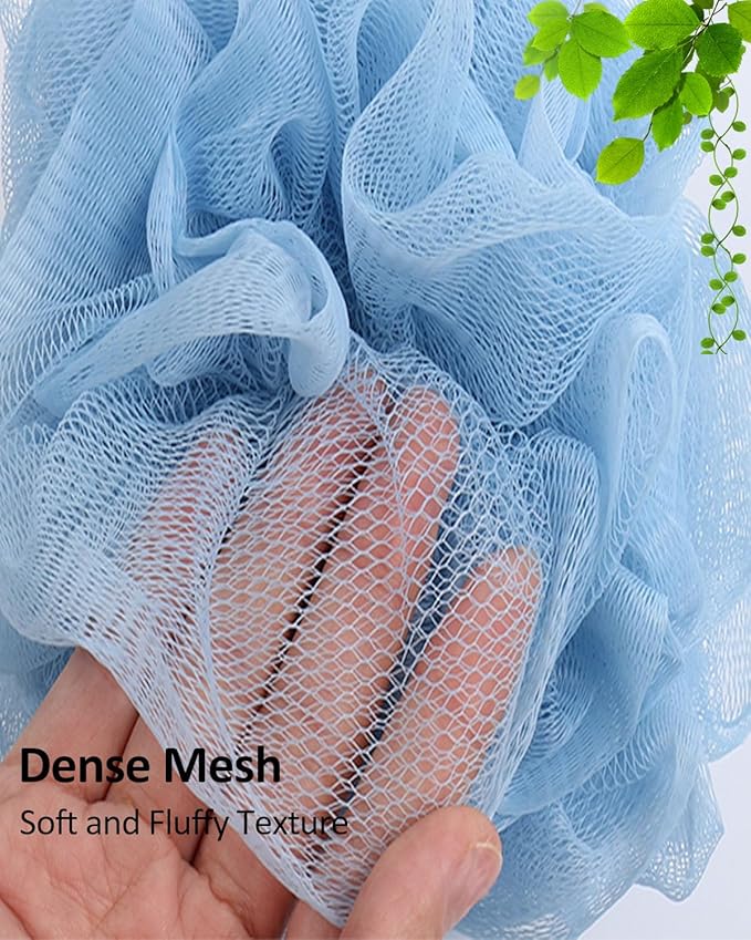 (2+1) Pack Back Scrubber for Shower，Loofah with Handle: 2PCS Long Handle Loofa Back Scrubber, 1PCS Luffa Hook, Charcoal Loofah Pack for Women Men Bath Wash, Blue