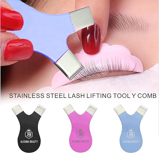 ALISHBA BEAUTY STAINLESS STEEL EASY LIFT Y-COMB SHAPE LASH LIFT BRUSH LASH LIFT PERM TOOL, TINT TOOL, EYELASH LIFT & MAKEUP BEAUTY TOOL FOR LASH GRAFTING YCOMB TOOL (SKY BLUE)
