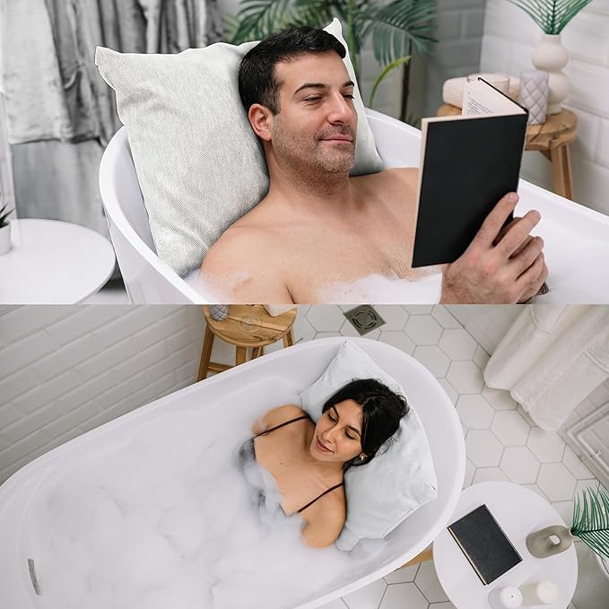 Luxury Bath Pillow for Tub - Thick and Comfortable Bathtub Pillow Support for Head and Neck and Back - Washable Quick-Drying Bath Pillows - Bath Cushion for Home Spa - Fits Any Bathtub - White