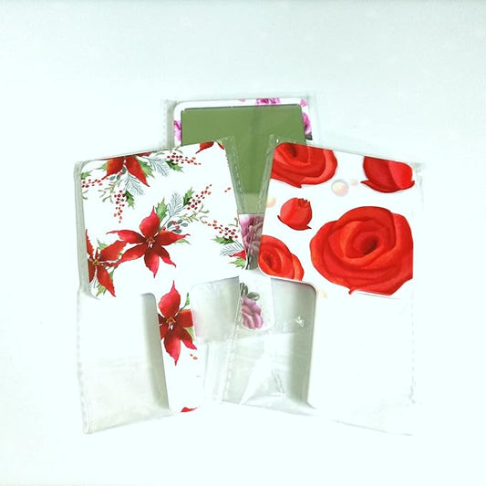 3Pcs Hand Held Makeup Mirror with with Printed Flowers Portable Crystal Clear Cosmetic Mirror for Home, Travel,Salon,Square