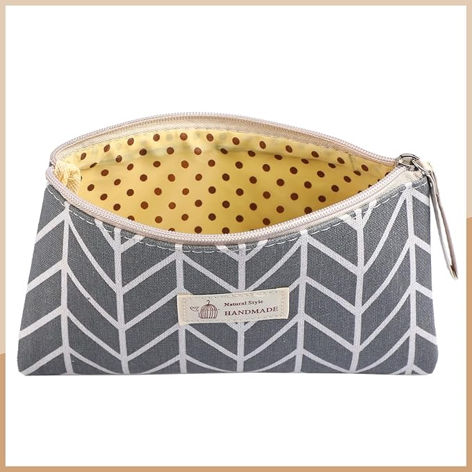 4 Pieces Canvas Cosmetic Bags Set pouches for purse with Zipper Multi Functional Canvas Travel Pouch for Women Girls Vacation Travel Toiletry Bag, 4 Styles (Arrow, Plaid, Tree, Leave, Big)