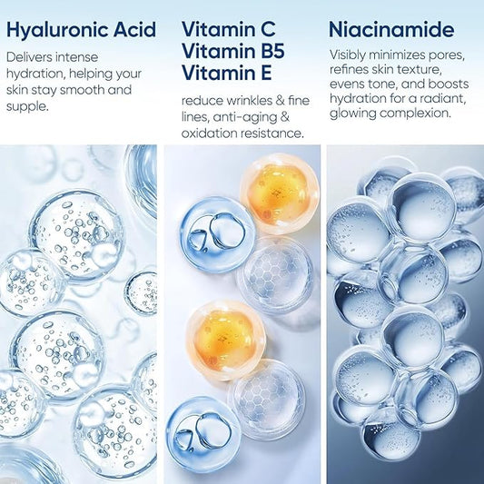 Hyaluronic Acid Serum for Face with Vitamin B5, C, E & Niacinamide, Hydrating & Plumping Face Serum for Sensitive Skin, Fragrance-Free 4 Fl Oz