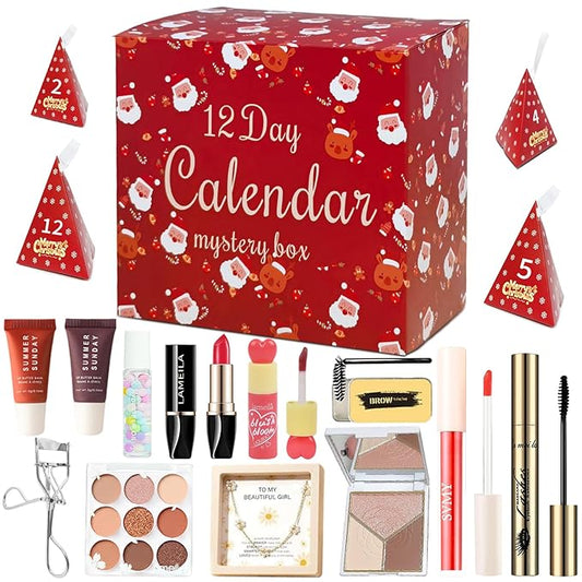 Makeup Advent Calendar 2025, Makeup Kits Mystery Boxes For Christmas Tree Decors, 12 Days Christmas Advent Calendars Gifts for Girls, Xmas Gift Makeup Set For Teens Girls Includ Eyeshadows Lipstick