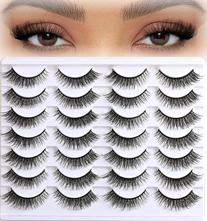 Lashes False Eyelashes Cat Eye Lashes Wispy 14 Pairs Fake Eyelash Natural Lash Strips Fluffy Fox Eye Lashes Pack Short Mink Strip Lashes Natural Look Wispies Cateye Lashes for Women