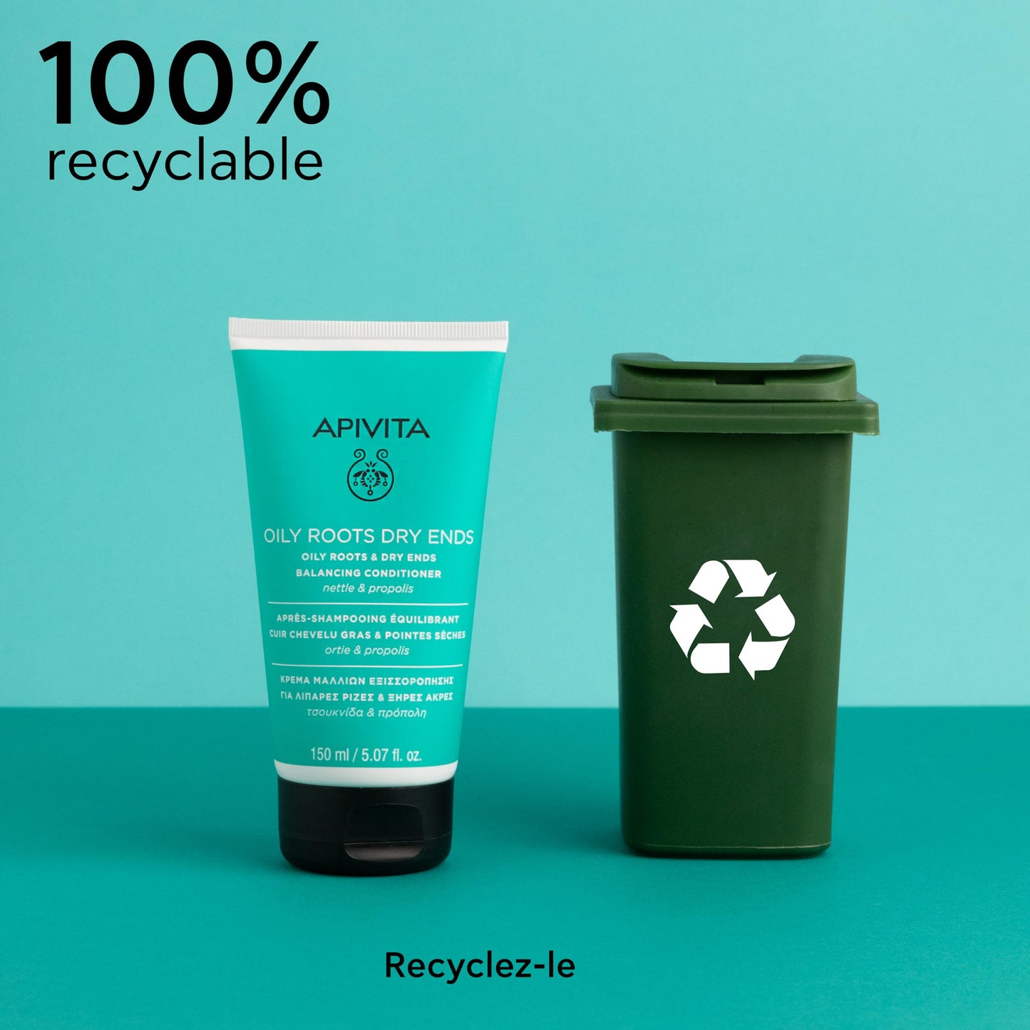 Apivita Oily Roots & Dry Ends Balancing Conditioner | Balances, Hydrates & Moisturizes Hair with Nettle & Propolis, 150 mL / 5.07 oz