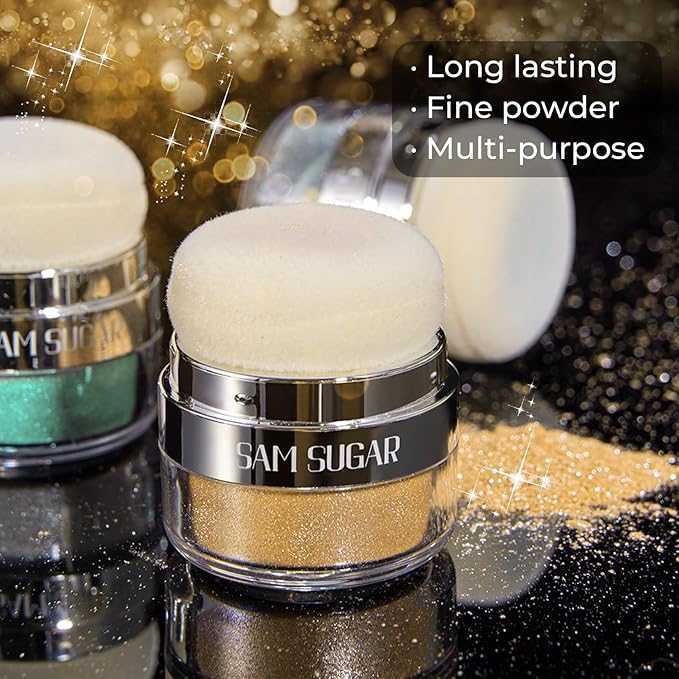 Body Shimmer Powder, Glitter Highlighter for Face, Liquid Highlighter Blush Body Glow Shimmer Powder Fairy Brightening Makeup Stick for Eyes, Hair (Gold, 1.13 Oz)