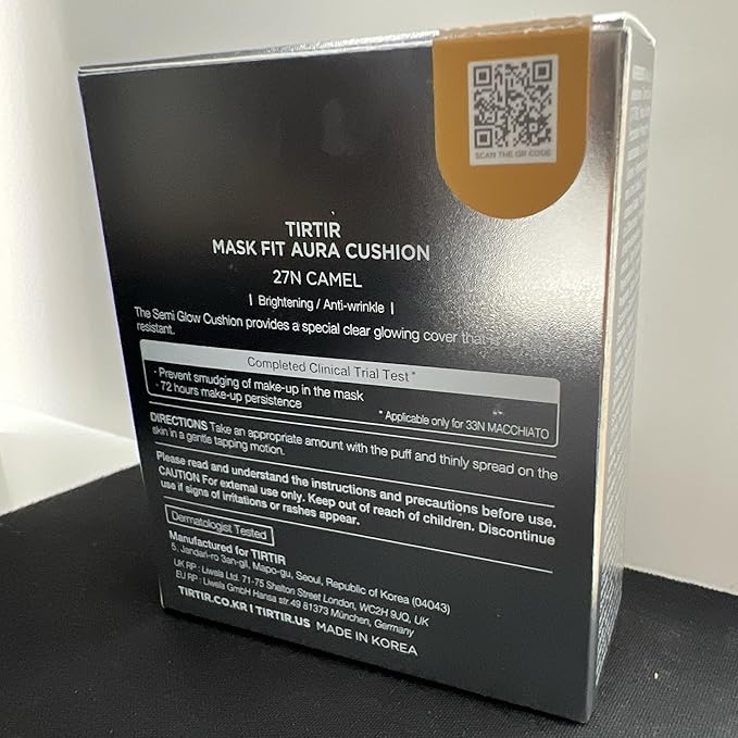 TIRTIR Mask Fit Aura Silver Cushion Foundation | Semi-glow Finish, Natural Coverage, Moisturizing, Lightweight, Korean cushion foundation (#27N Camel, Full Size, 0.63 Fl Oz)