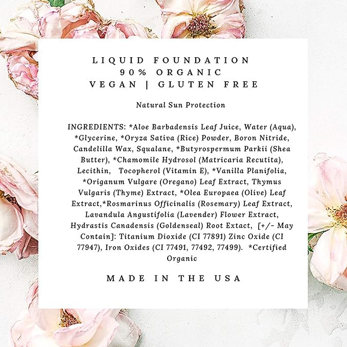 Mom's Secret 100% Natural Liquid Foundation, Organic, Vegan, Aloe Based, Natural Sun Protection, Gluten Free, Cruelty Free, Made in the USA, 1FL Oz. (Cork)