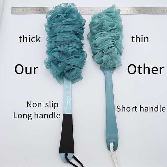 2Pack Back Scrubber for Shower, Loofah with Handle, Back Loofah Non-Slip Handle, Bath Body Brush, Scrub Cleaning Brush for Shower, Soft Mesh Sponge On a Stick for Men Women Elderly (Two White)