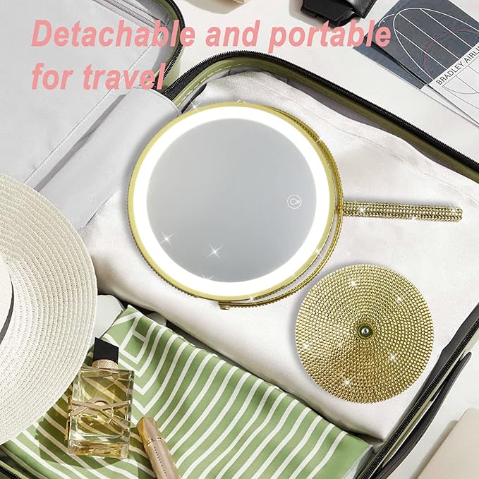 8" Gold Makeup Mirror with Lights - 10X Magnifying Vanity Mirror, 3 Color LED, Adjustable Brightness, 360° Swivel, Rechargeable - Desk/Bathroom Mirror (Gold)