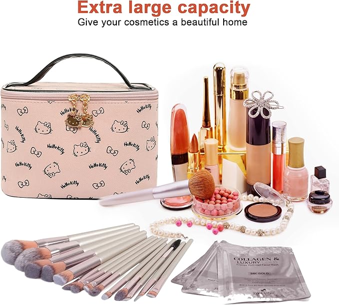 AmBealla Make up Bag Travel Cosmetic Bags Brush Holder Zipper Pouch Case Organizer Cute Organizer Suitable for Purse for Women (Light Pink Bucket Bag)