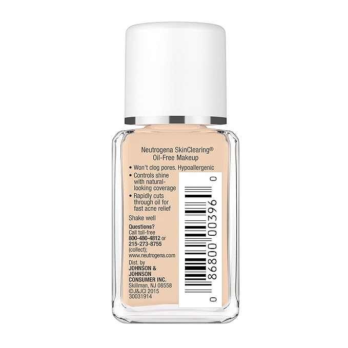 Neutrogena SkinClearing Oil-Free Acne and Blemish Fighting Liquid Foundation with.5% Salicylic Acid Acne Medicine, Shine Controlling Makeup for Acne Prone Skin, 30 Buff, 1 fl. oz