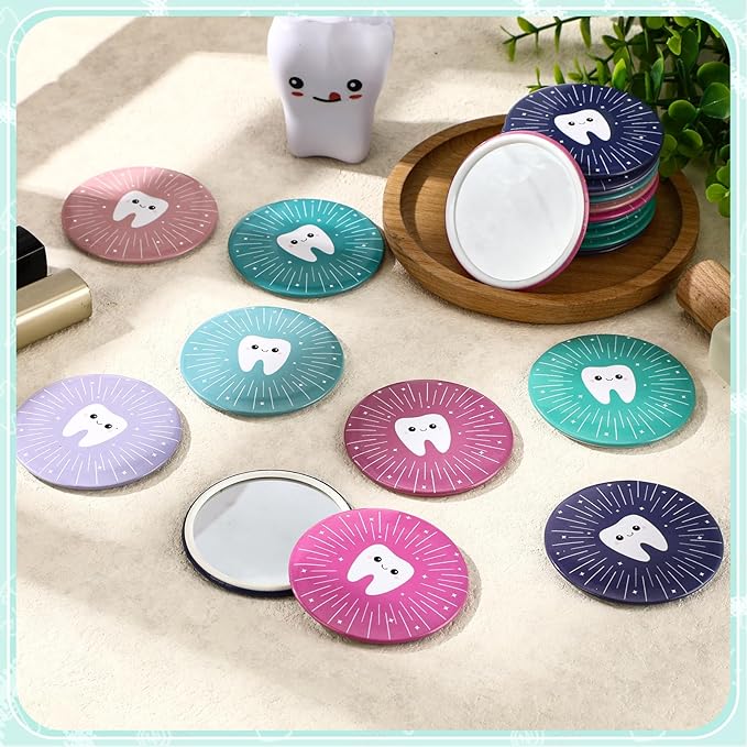 Geetery 18 Pcs Dentist Graduation Gifts Tooth Compact Mirrors Dental Hygienist Assistant Gift Graduation Accessories for Dental Students Woman Office Staffs Assistants