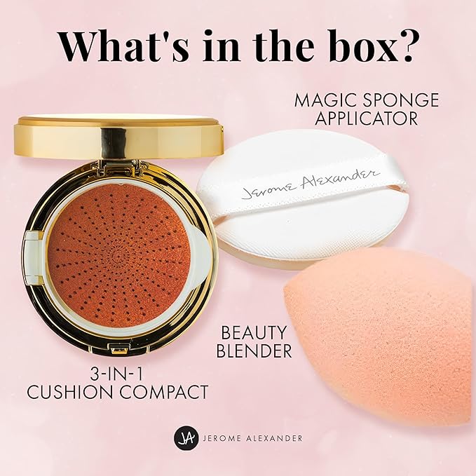 MagicMinerals AirCushion Foundation & Liquid Silk Primer by Jerome Alexander, Makeup with Skincare Active Ingredients, Full Buildable Coverage (Dark)