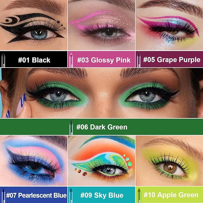 7 Colorful Eyeliner Pen Set, Eye Shadow Pencil, Pearl Eyeliner Kit Metallic Glitter Eye liner Pencil for Women Eye&Lip Liner Professional Eye Makeup Set Colorful Eye Color (7PCS B)