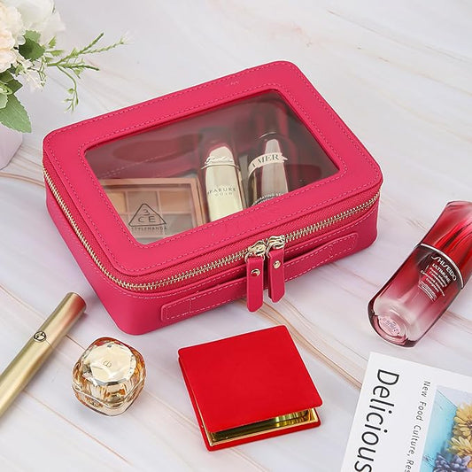 Aveniee Clear Makeup Bag for Women, Cosmetic Case Travel Toiletry Bag, Heavy Duty Makeup Organizer Car Bag for Accessories with Dual Zippers(PitayaPink)