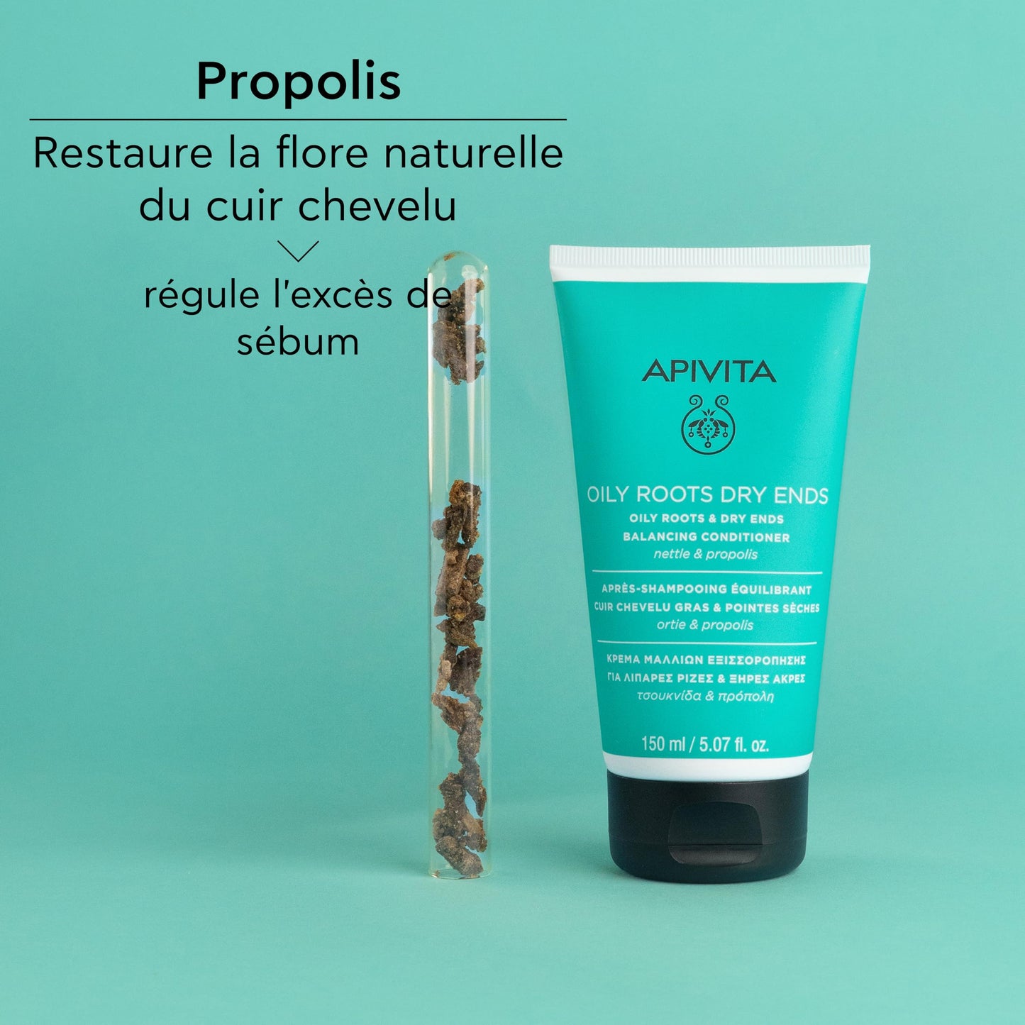 Apivita Oily Roots & Dry Ends Balancing Conditioner | Balances, Hydrates & Moisturizes Hair with Nettle & Propolis, 150 mL / 5.07 oz