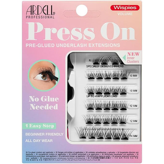 Ardell Press On Pre-Glued Eyelash Extension with Applicator - Wispies Volume, Customizable DIY Lash Clusters, Beginner Friendly Individual Lashes, 30 Count