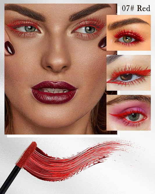 5D Green Red Mascara for Eyelashes,Longlasting Waterproof Smudge-Proof Colored Mascara Volume and Length, Volumizing Curling Fiber rimel de pestañas, Cosplay Party Stage Eye Makeup for Women Girl