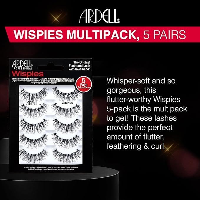 Ardell False Eyelashes Wispies Black, 1 pack (6 pairs of strip lashes per pack)