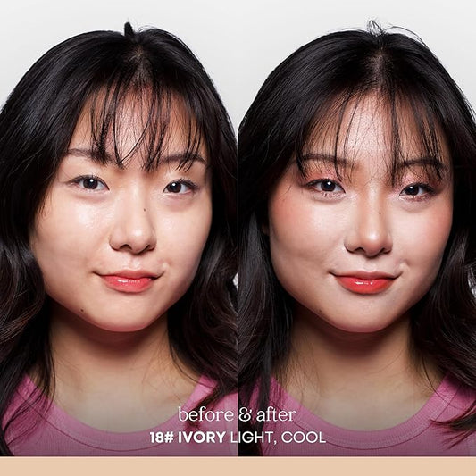 Natural Glow Foundation - Light to Medium Coverage Cushion Foundation with Hyaluronic Acid & Tea Tree Extract - Vegan & Cruelty-Free Cream - K Beauty - 15g/0.52oz - Ivory